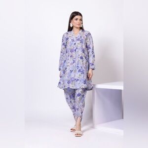 Khaadi Lavender Floral Kurta Pant Set Size 14 Large Embroidered Pakistani Suit